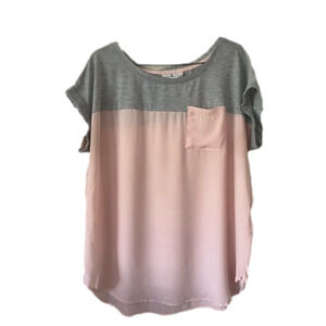 Just Be Gray and Pink Colorblock Blouse